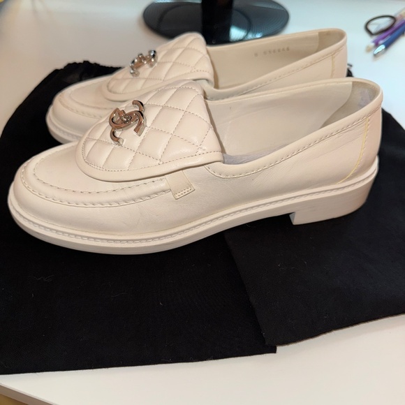 Chanel CC Turnlock Loafers (White with Silver Hardware) - Picture 3 of 6